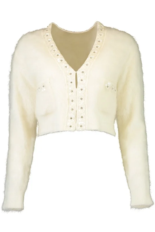 Shawl - collar cardigan for a sophisticated look -Cropped Cardigan - White