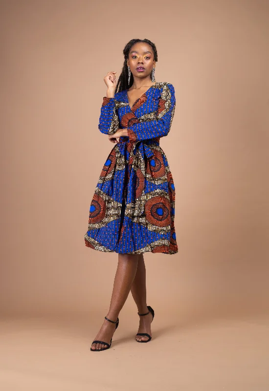 Ball Gown Dresses for Glamour -Jayne Ankara Midi Dress | Blue and Brown African Print