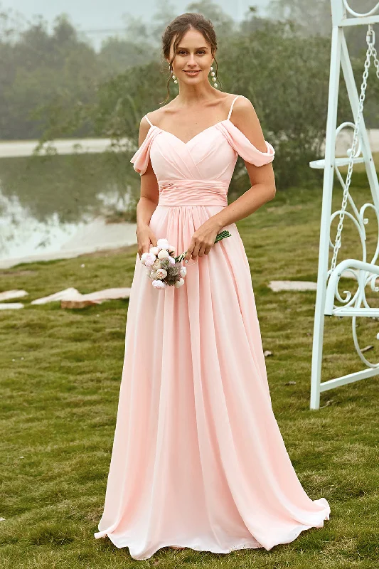 Green Dresses for Nature -Off Shoulder Blush Bridesmaid Dress