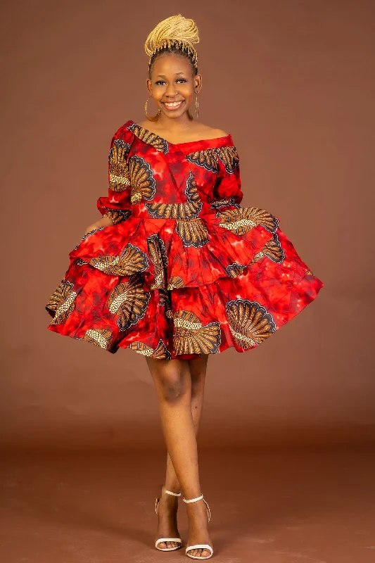 Geometric Dresses for Modern -Alex Ankara Short Midi Dress | Red African Print