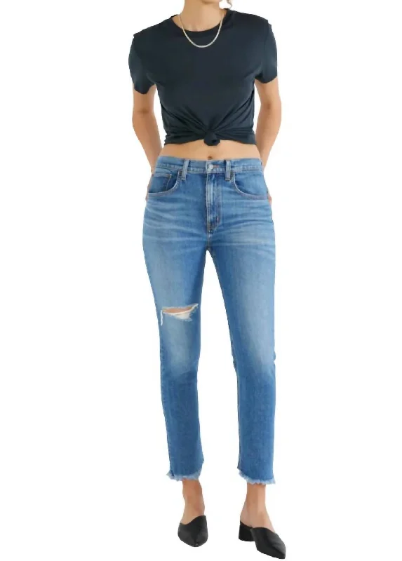 High-waisted tight trousers for women with elastic waistband for added comfort -Scarlet Mid Rise Slim Jeans In Midnight Frost