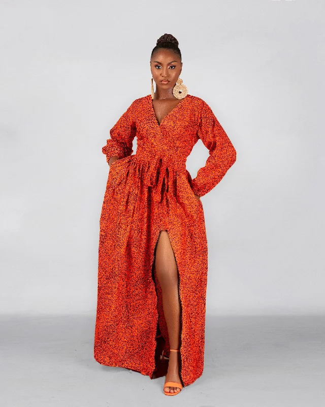 Cocktail Dresses for Party Time -Bianca Ankara Maxi Dress | Orange African Print