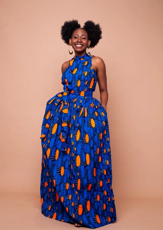 Pink Dresses for Feminine -Aubrie Ankara Maxi Dress | Blue and Orange African Print