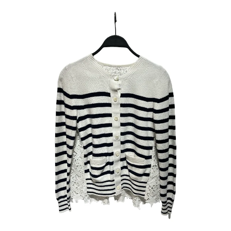 Button - front cardigan for easy wearing -Sacai/Cardigan/1/Stripe/Cotton/NVY/STAR LACE