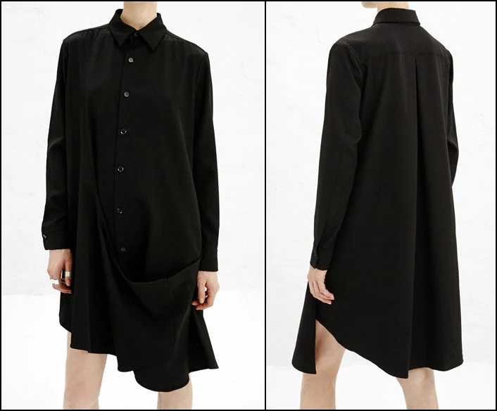 Low-waisted Dresses for Relaxed -Crossover Buttoned Dress // Loose Fit Cape-Style Blouse Shirt