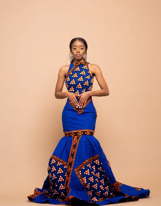 Flared Dresses for Retro -Reigh Ankara Maxi Dress | Blue African Print