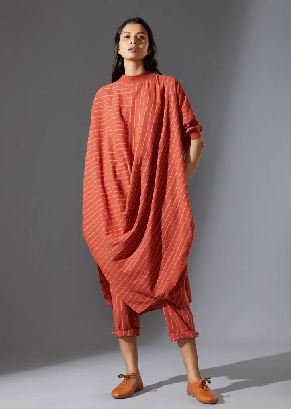 Strapless Dresses for Glamorous -Cotton Cowl Dress-Rust