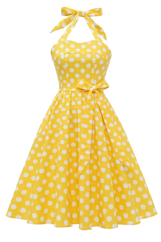 Formal Dresses for Occasions -Yellow Polka Dots Pin Up Vintage Dress