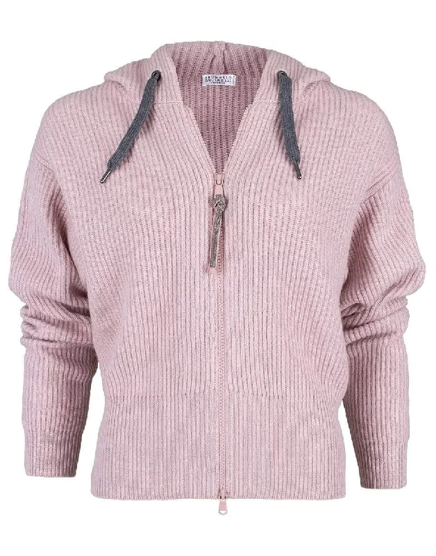 Minimalist - cardigan for a simple aesthetic -Pastel Pink English Ribbed Zip Cardigan