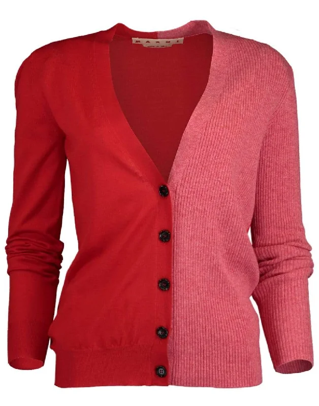 Casual - cardigan for everyday wear -Orange and Red Color Blocked Cardigan