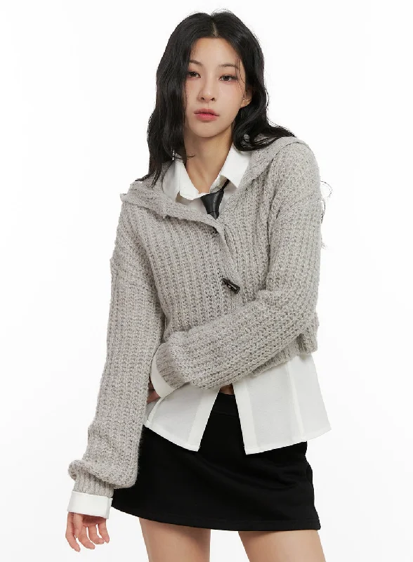 Valentine's - Day cardigan for a romantic look -Hooded Knit Crop Cardigan CN416