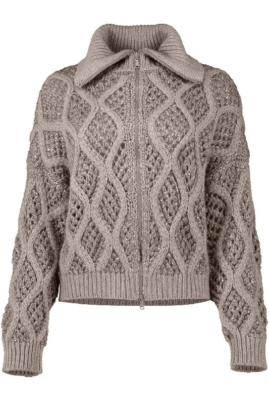 Metallic - cardigan for a shiny and glamorous look -Dazzling Net Cable Cardigan