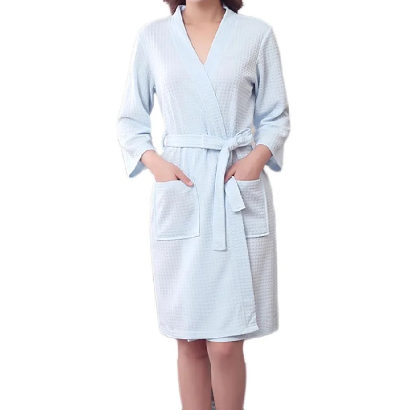 Wool Dresses for Warmth -Honana BX-987 Towel Bathrobe Dressing Gown Unisex Men Women Solid Cotton Waffle Sleep Lounge