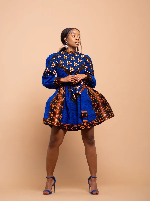 Brown Dresses for Earthy -Anny Ankara Midi Dress | Blue African Print