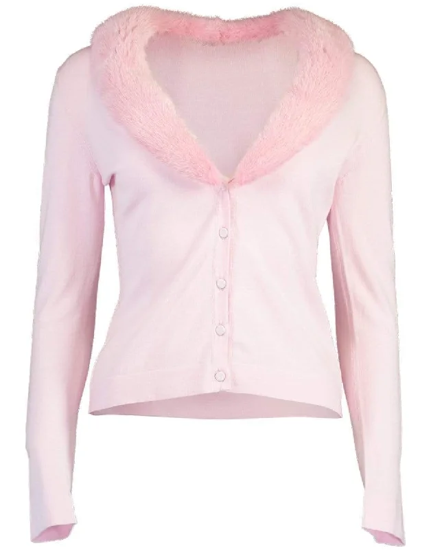 Indoor - gathering cardigan for a comfortable choice -Pink Mink Collar Cardigan