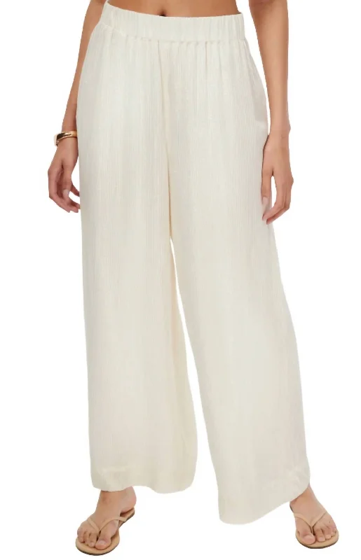 Stretch denim tight trousers for women with flexibility and stylish design -Medina Metallic Chiffon Pant In White