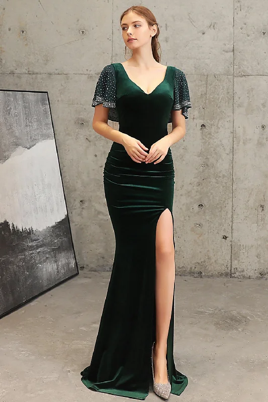 Silk Dresses for Luxurious -Dark Green Mermaid Velvet Evening Dress