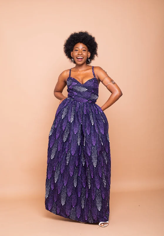 Yellow Dresses for Bright -Dara Ankara Maxi Dress | Purple African Print