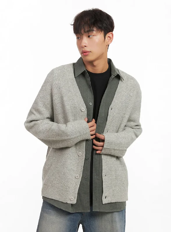 Embroidered cardigan with delicate details -Men's V-Neck Buttoned Knit Cardigan ID431