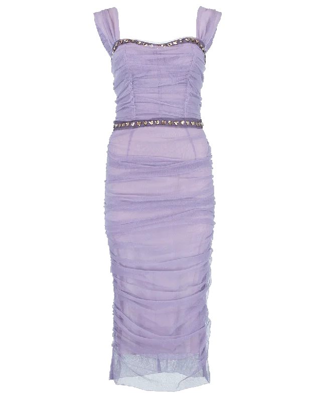 Pencil Dresses for Slimming -Ruched Crystal Dress