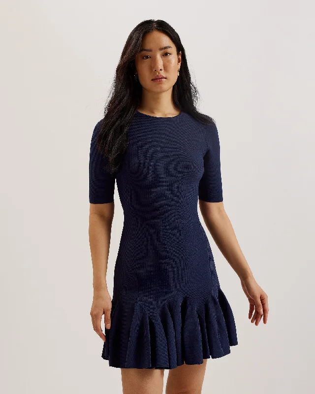 Off-shoulder Dresses for Feminine -Alzann Mini Skater Dress Navy