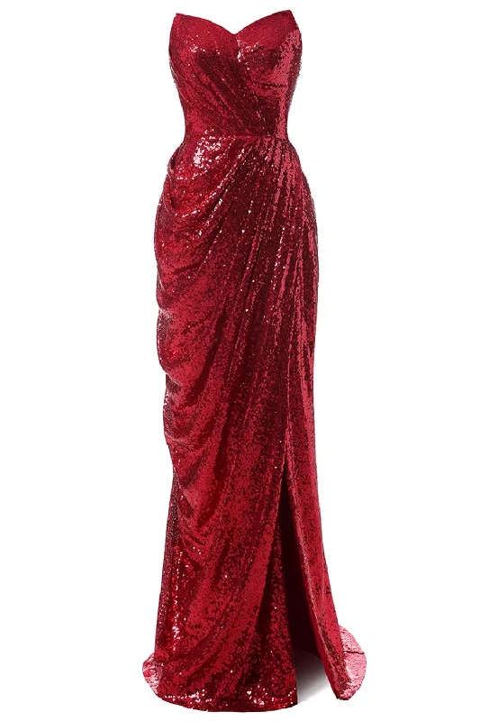 Bridesmaid Dresses for Ceremony -Red Mermaid Sequin Prom Dress