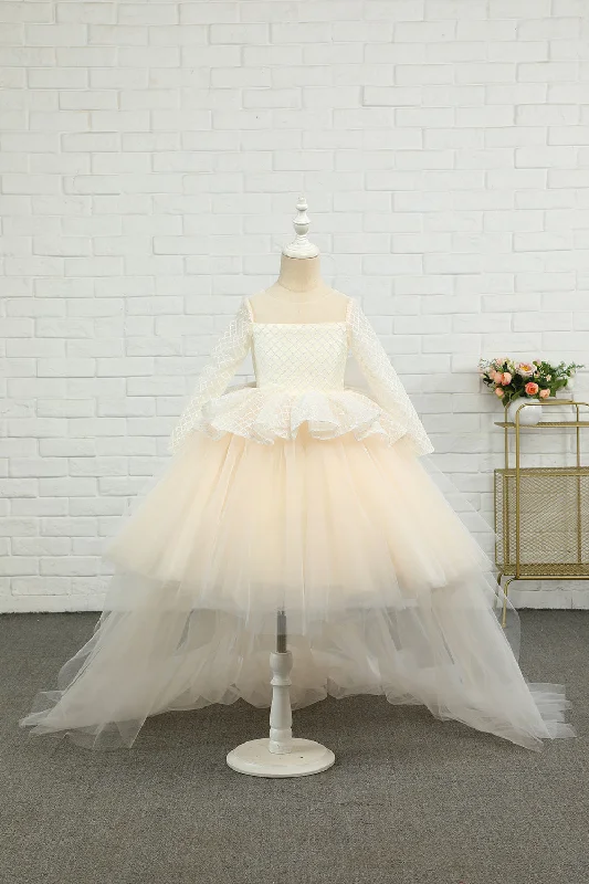 Abstract Dresses for Creative -Apricot High-low Flower Girl Dress with Bow