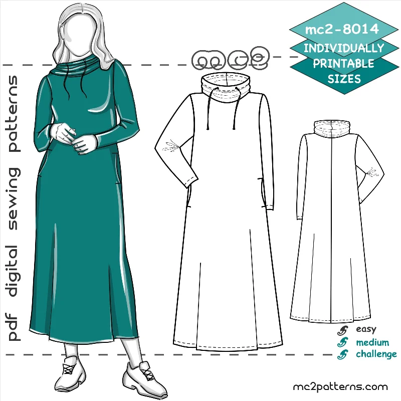 Flared Dresses for Retro -Maxi Lounging Dress with Cowl-neck & In-seam Pockets