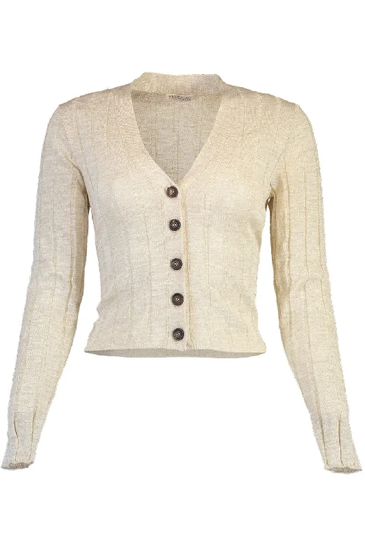 Button - front cardigan for easy wearing -Linen Lurex Wide Rib Cardigan