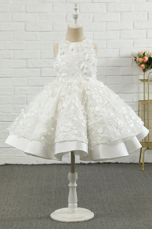 Casual Dresses for Everyday -White Applique Sleeveless Flower Girl Dress