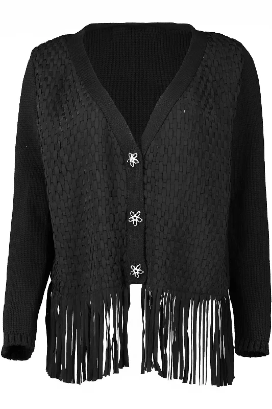 Modern - style cardigan for a contemporary feel -VNeck Lattice Embroidered Cardigan