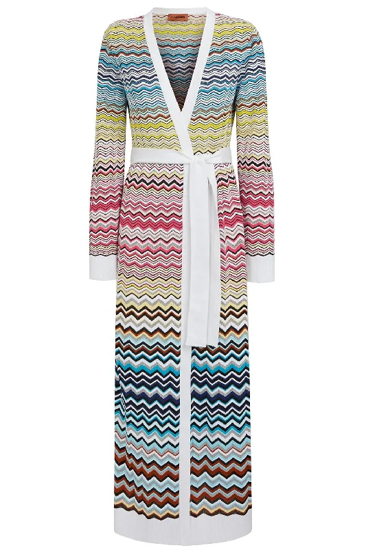 Blue - cardigan for a classic and calm look -Chevron Long Cardigan