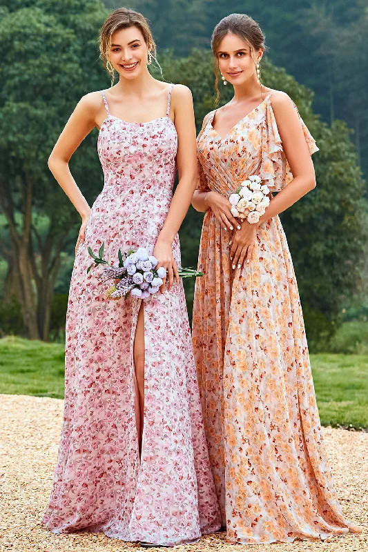 Animal Print Dresses for Fun -Pink Floral Print Bridesmaid Dress