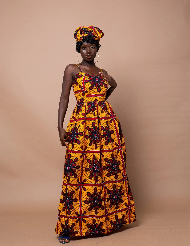 Studded Dresses for Statement -Doyin Ankara Maxi Dress | Yellow African Print