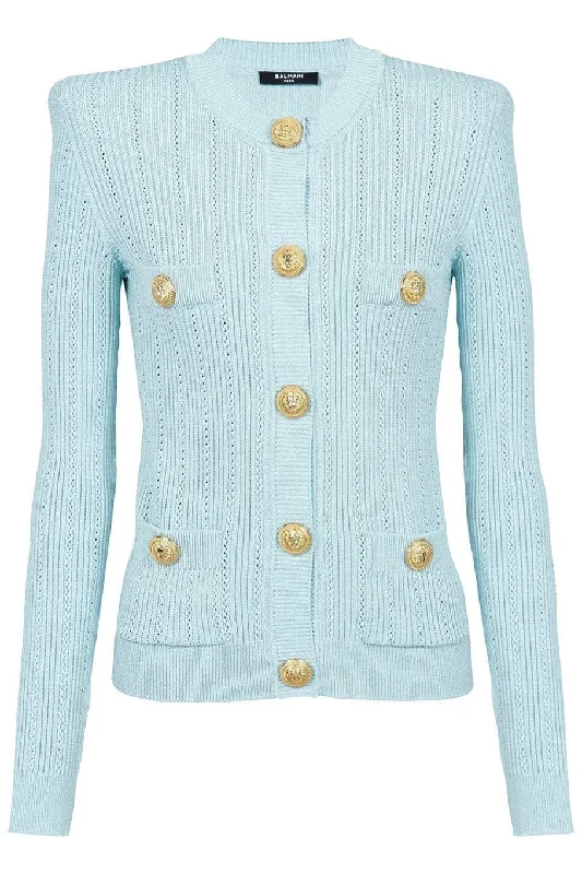 Boat - neck cardigan for a stylish look -Buttoned Knit Short Cardigan