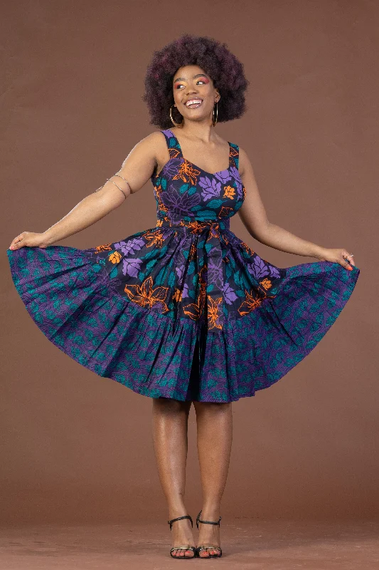 Shift Dresses for Simple Look -Bambi Ankara Sleeveless Midi Dress | Purple and Orange African Print