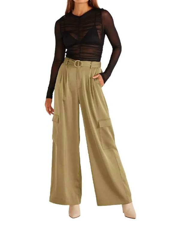 Tight trousers for women with leather accents and modern, bold design -Anissa Pant In Khaki