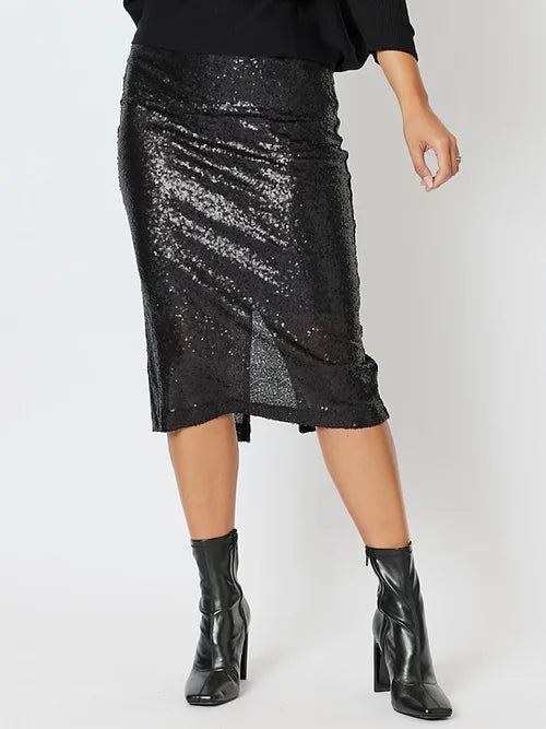 Classic skirts with simple clean lines -Darcy Sequin Skirt - Black