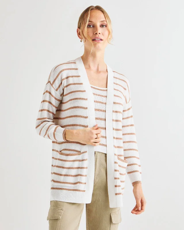 V - neck cardigan to elongate the neck -Cashblend Luna Stripe Cardigan