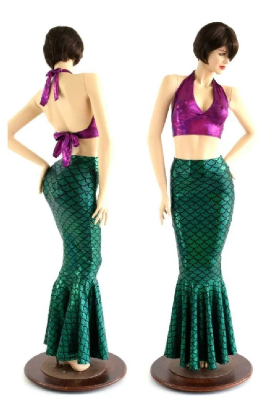 A-line skirts for classic wardrobe essentials -2PC Mermaid Skirt & Fuchsia Halter Set