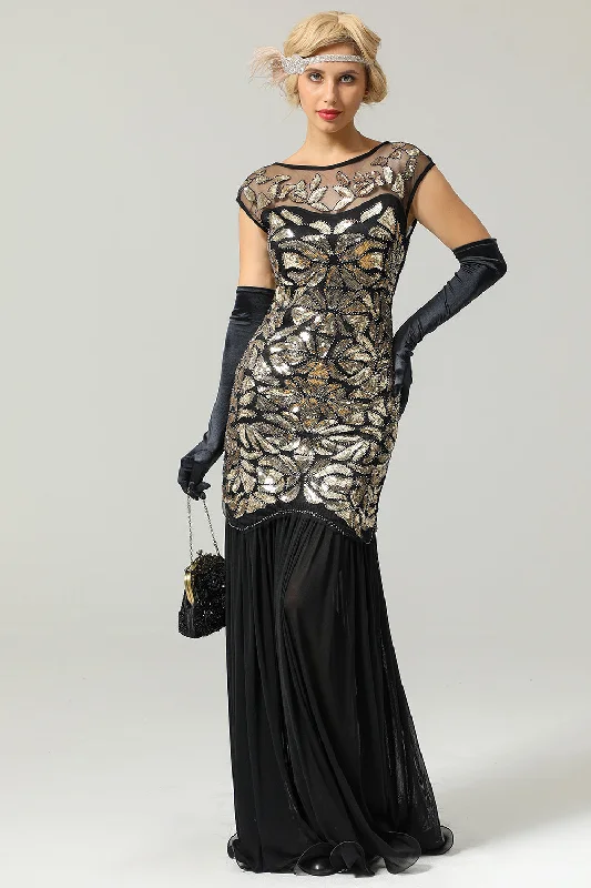 African Dresses with Culture -Black Gold Mermaid Flapper Dress