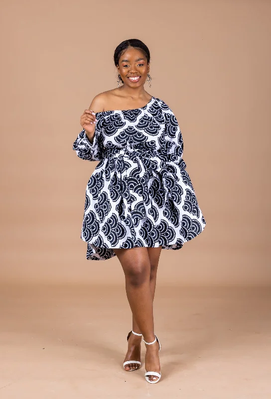 Shift Dresses for Simple Look -Stella Ankara Midi Women’s Dress | Black and White African Print