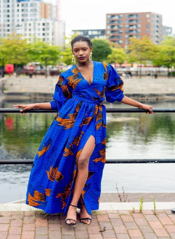 Blue Dresses for Classic -Alisha Ankara Maxi Dress | Blue African Print