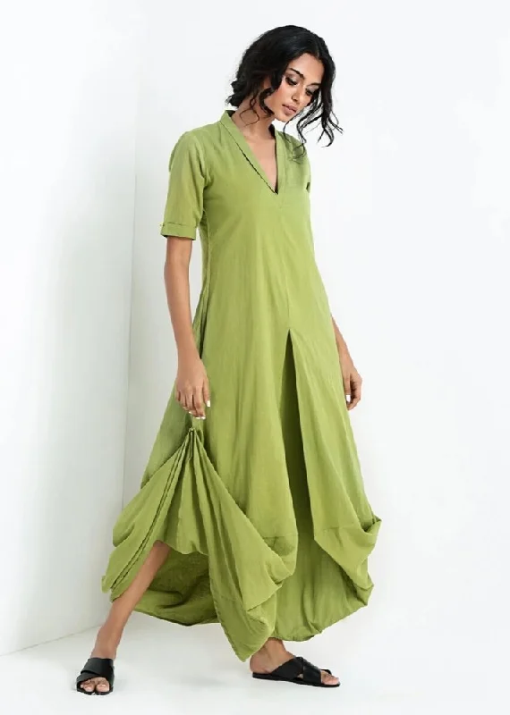 Silk Dresses for Luxurious -Green cowl and drape dress