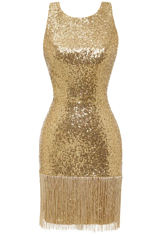 Birthday Dresses for Celebration -Bodycon Golden Sequins Cocktail Dress Open Back