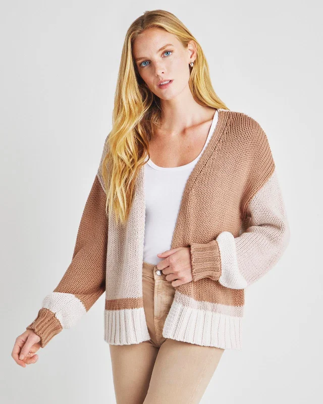 Ribbed - knit cardigan for a snug fit -Viviana Colorblock Cardigan