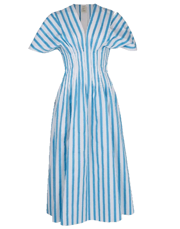 Short-sleeved Dresses for Summer -Stripe Poplin Split Sleeve Dress