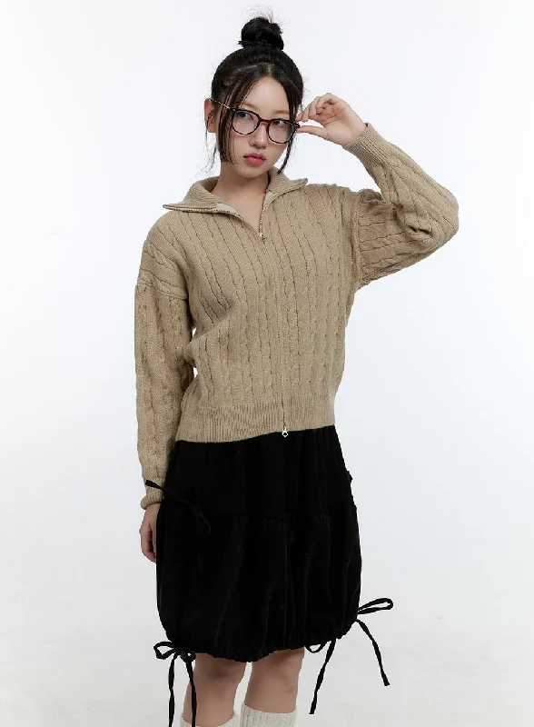 Three - quarter - sleeve cardigan for versatility -Cable Knit Zip Up Cardigan CD420