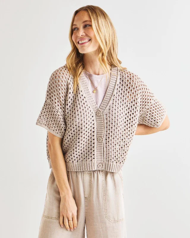 Crew - neck cardigan for a casual vibe -Nova Pointelle Short Sleeve Cardigan