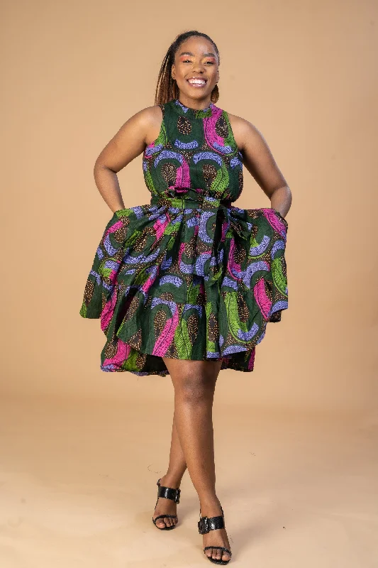 Vintage Dresses for Nostalgia -Zoya Ankara Sleeveless Dress | Pink and Green African Print